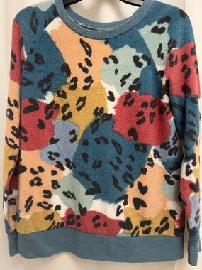 Multicolor Abstract Leopard Print Plush Sweater